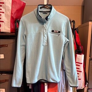 Women’s Columbia Half Snap Helvetia Fleece Pullover Jacket Small Aqua Navy Blue